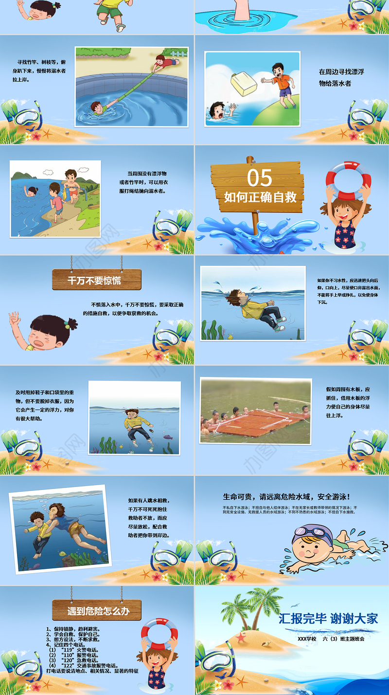 暑期儿童小学生防溺水安全教育PPT模板