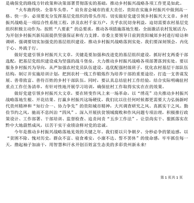 做好党建引领乡村振兴大文章