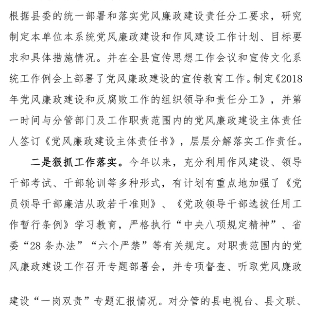 年度落实党风廉政建设责任制工作总结