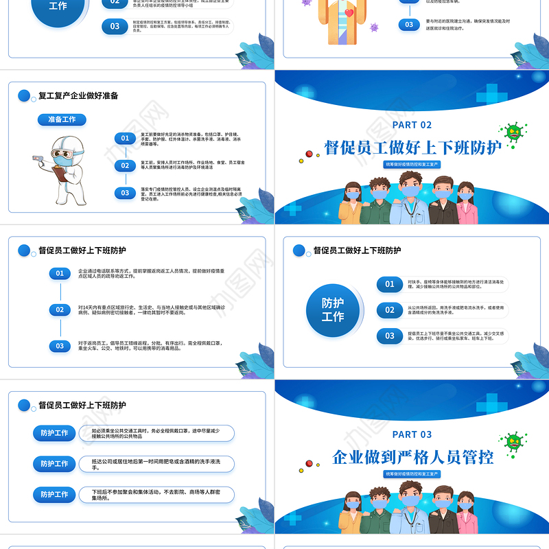 2022复工疏解堵点PPT卡通风企业公司安全复工专题课件模板