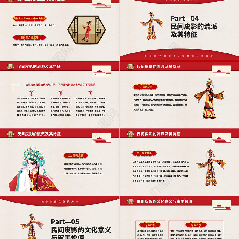 2023民间皮影PPT中国风传统文化皮影知识学习讲座课件模板下载