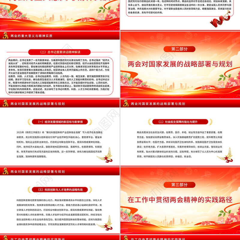 2025年全国两会精神党课三会一课讲稿PPT课件