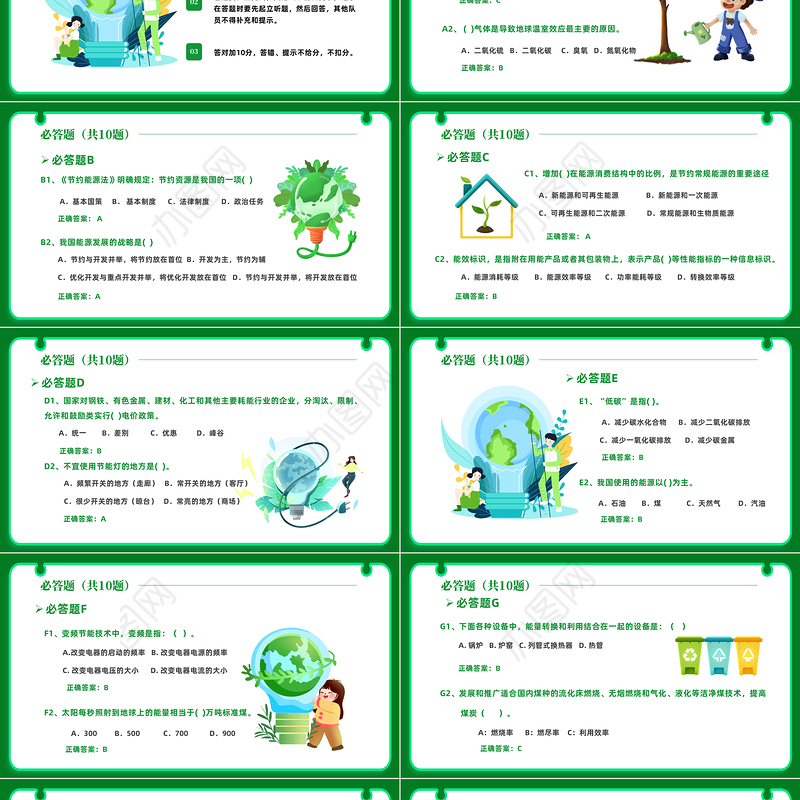 2023节能减排大赛PPT卡通插画风节能宣传周课件模板下载