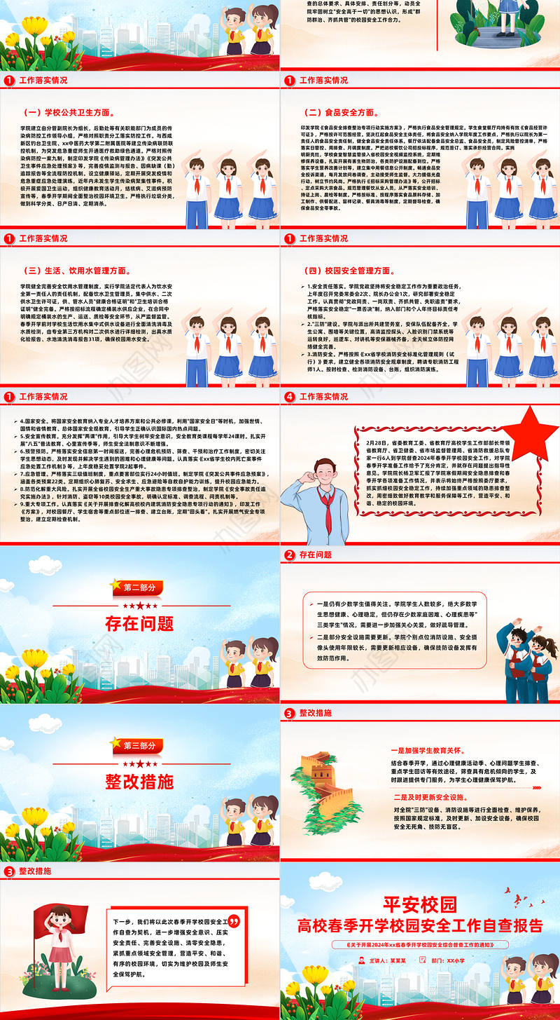 2024高校春季开学校园安全工作自查报告PPT精美简洁平安校园创建主题课件
