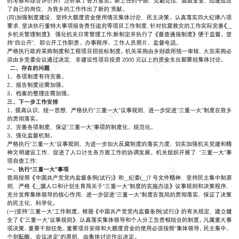 三重一大执行情况自查报告3篇