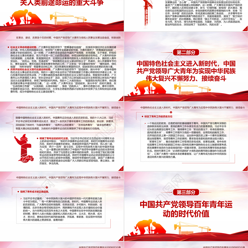 中国共产党领导百年青年运动的光辉历程PPT红色党政风党员干部学习教育专题党课课件