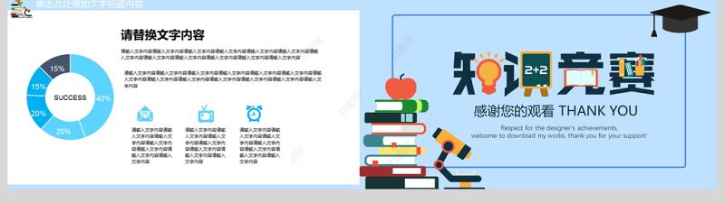 蓝色清爽创意卡通知识竞赛动态ppt模板