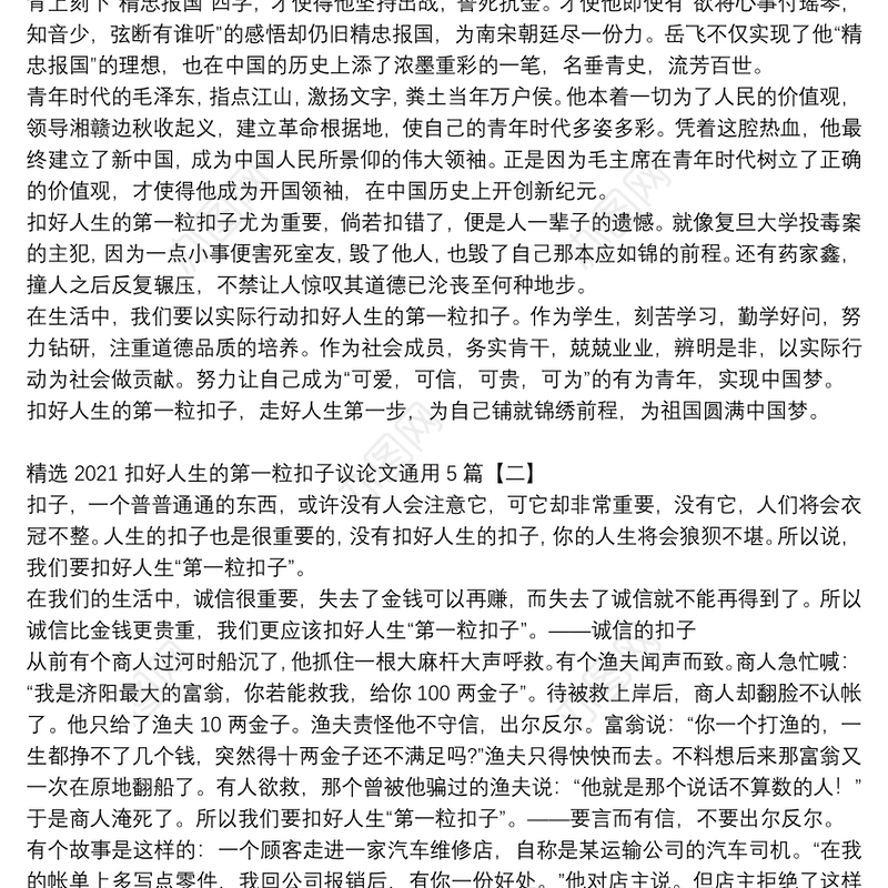 精选2021扣好人生的第一粒扣子议论文通用5篇