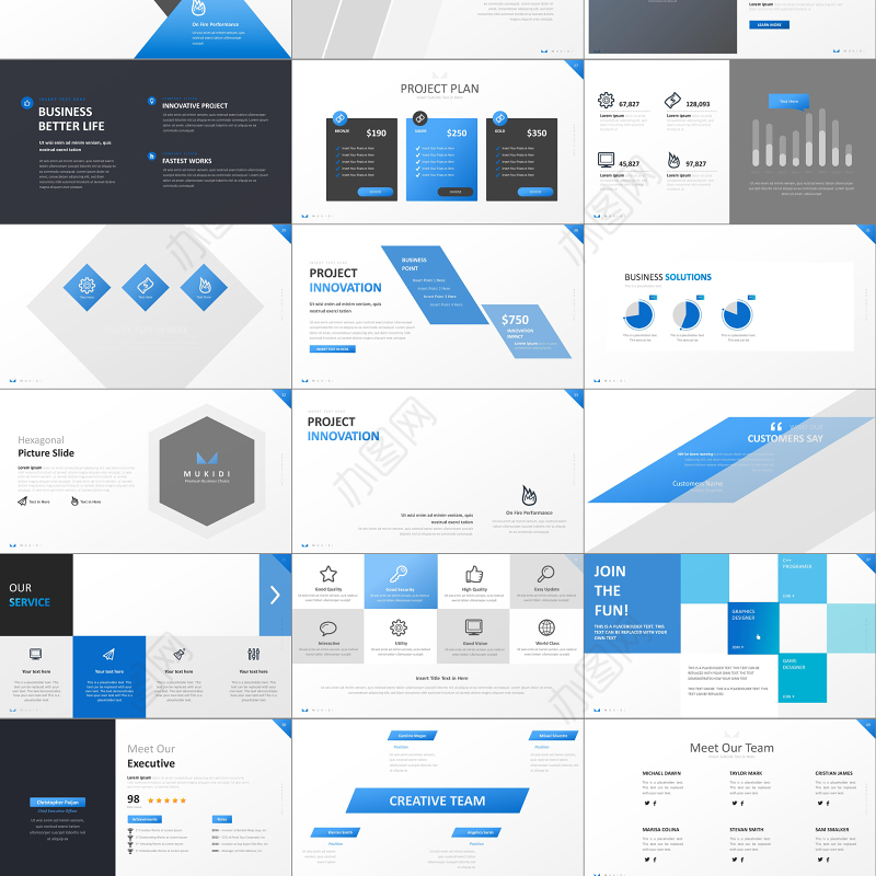 欧美风蓝色个性创意公司策划宣传ppt模板