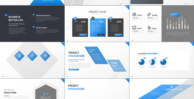 欧美风蓝色个性创意公司策划宣传ppt模板