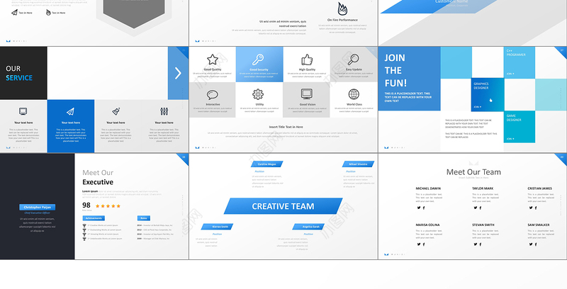 欧美风蓝色个性创意公司策划宣传ppt模板