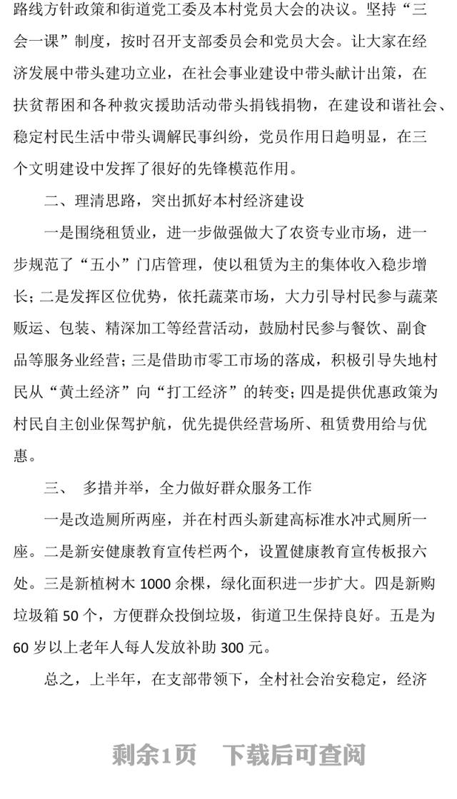 农村党支部书记个人述职报告