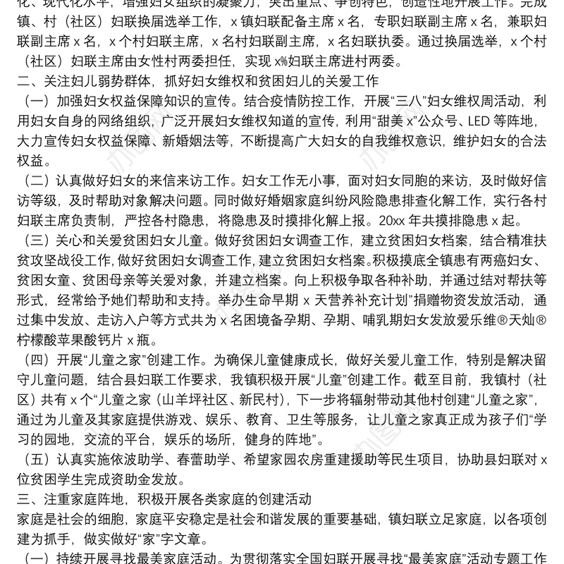 乡镇妇联2022年度自查工作总结范文四篇