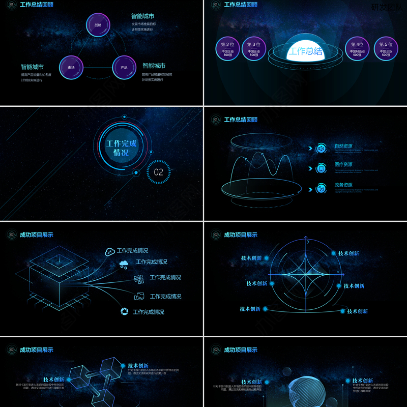 原创年度工作总结科技风星空互联网ppt模板-版权可商用