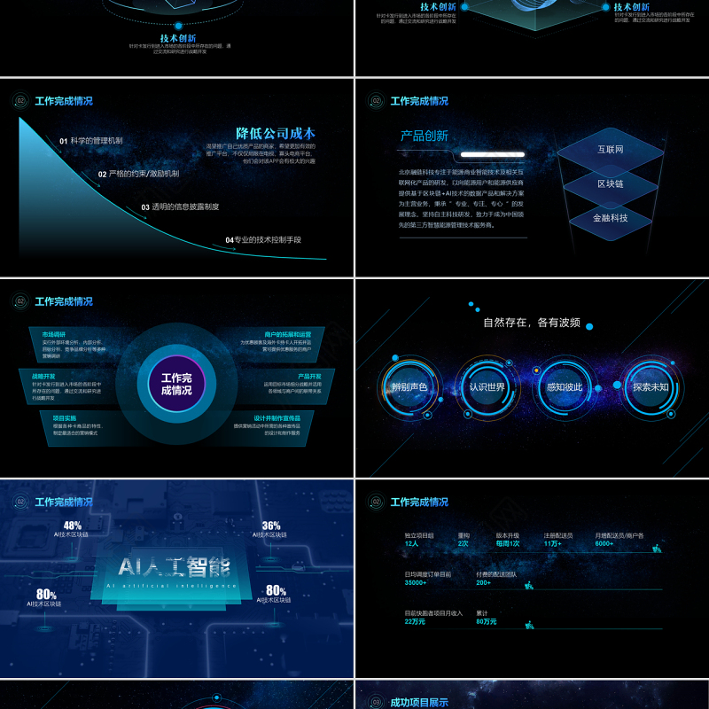 原创年度工作总结科技风星空互联网ppt模板-版权可商用