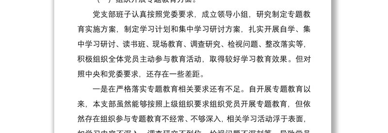 2021党支部班子组织开展专题教育、严格党员教育管理四个方面检视剖析对照检查材料