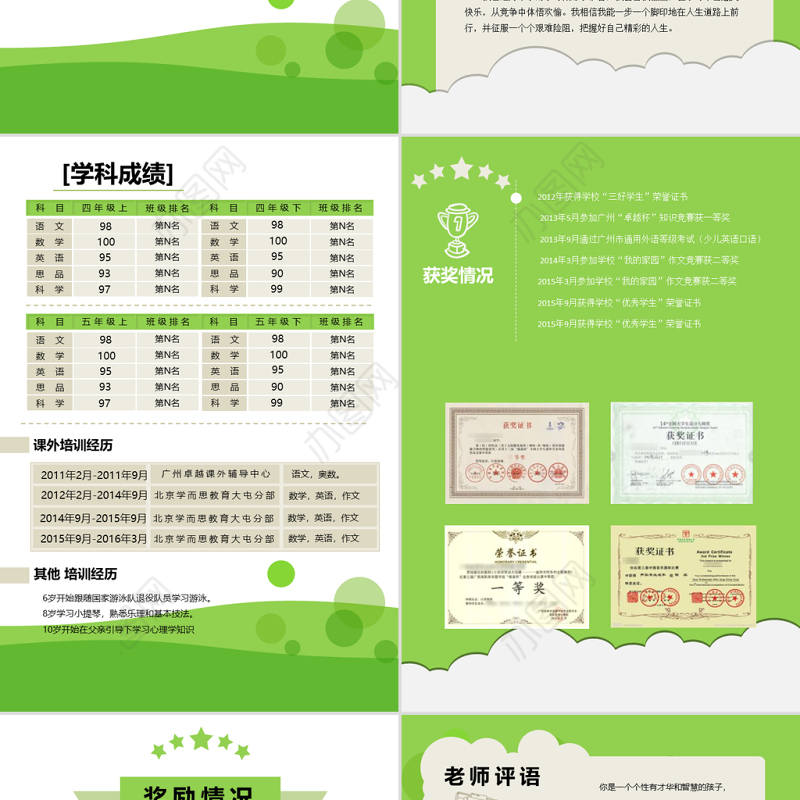 2016年儿童幼升小升初个人简历设计