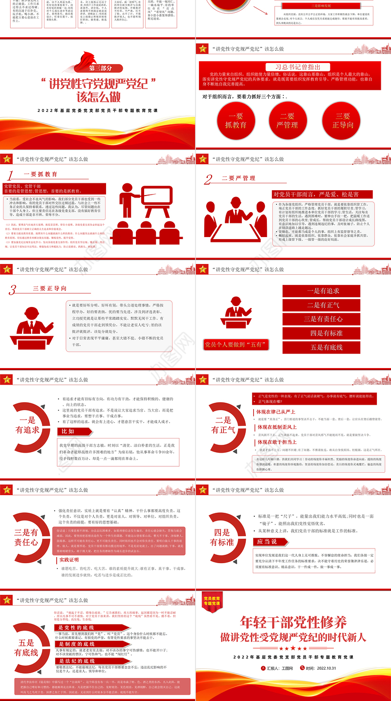 2022年轻干部党性修养PPT简洁党建风做讲党性守党规严党纪的时代新人专题党政党建课件模板
