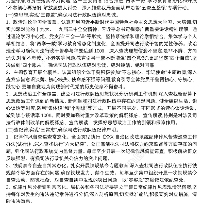 全面从严治警“五查五整顿”专项行动工作方案