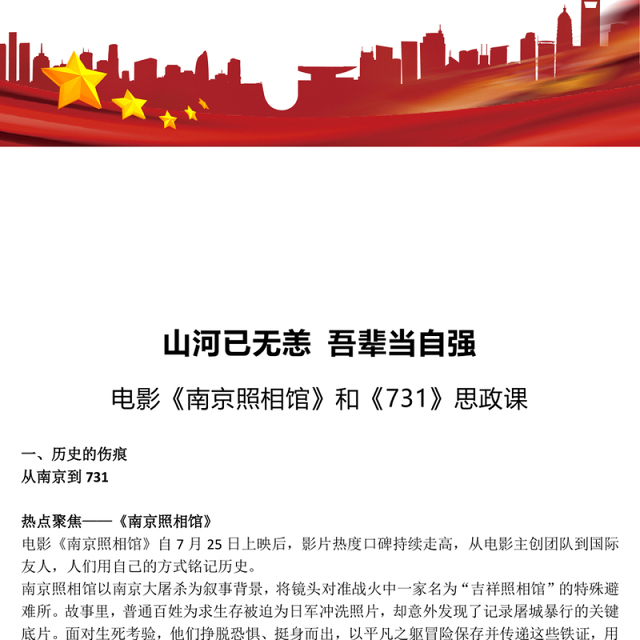观看电影《南京照相馆》和《731》感悟思政课PPT课件(讲稿)