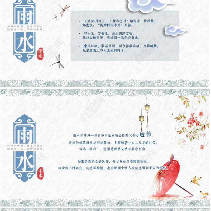 原创二十四节气之雨水主题PPT班会动态幻灯片-版权可商用