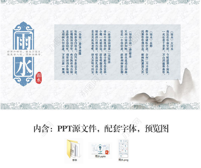 原创二十四节气之雨水主题PPT班会动态幻灯片-版权可商用