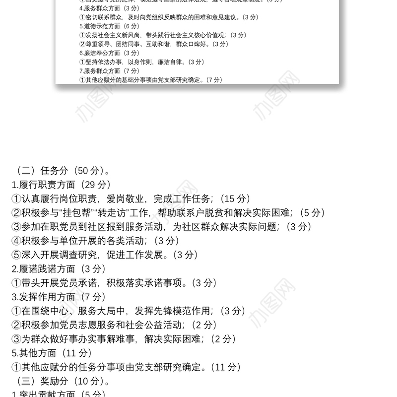 党支部党员积分制管理方案+评分表