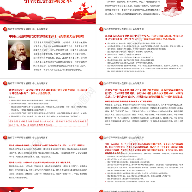 2022中国共产党百年社会治理的历程成就和经验PPT红色简约风党员干部学习教育专题党课课件模板