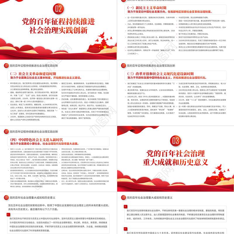 2022中国共产党百年社会治理的历程成就和经验PPT红色简约风党员干部学习教育专题党课课件模板