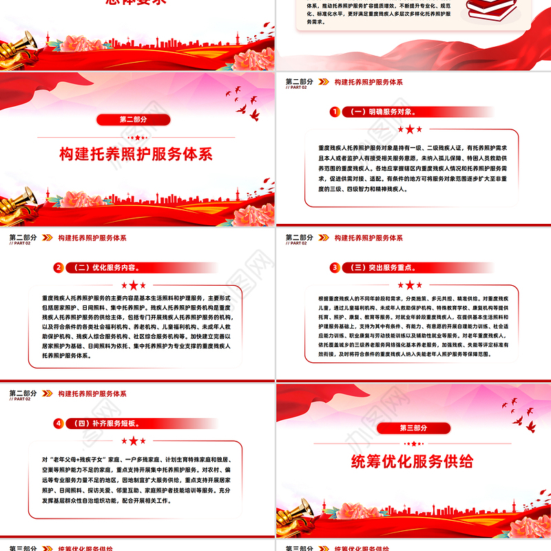 红色精美关于加强重度残疾人托养照护服务的意见PPT课件