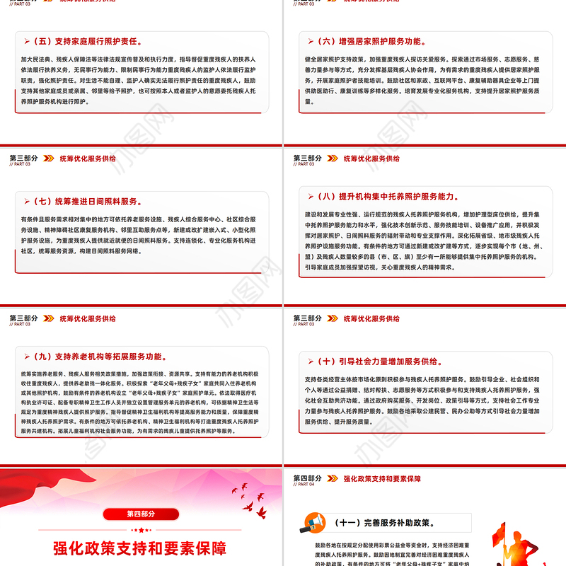 红色精美关于加强重度残疾人托养照护服务的意见PPT课件