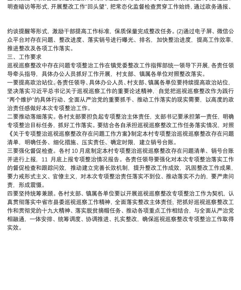 关于专项整治巡视巡察整改存在问题工作方案