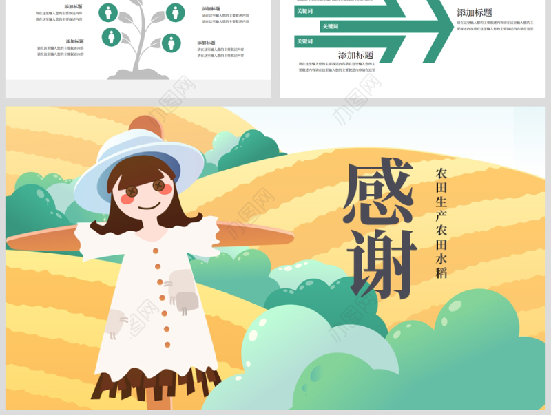 原创唯美乡村农田稻田水稻梯田绿洲农业生产PPT模板-版权可商用