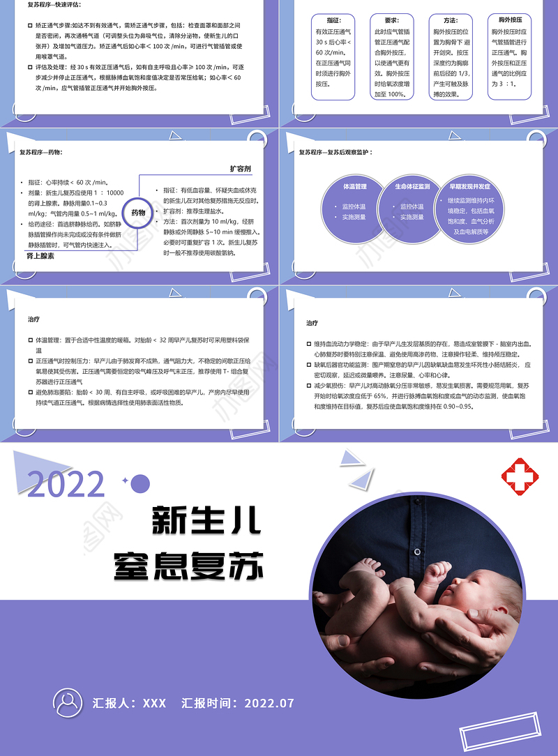 2022新生儿窒息复苏PPT清新医疗风医学医疗类通用PPT模板下载