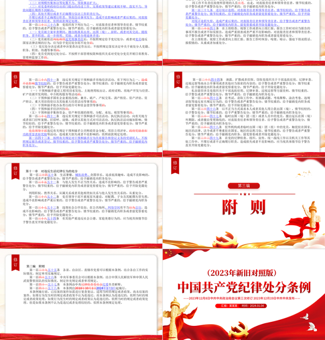 《中国共产党纪律处分条例》2023年新旧对照版PPT华美经典加强党的纪律建设党课课件