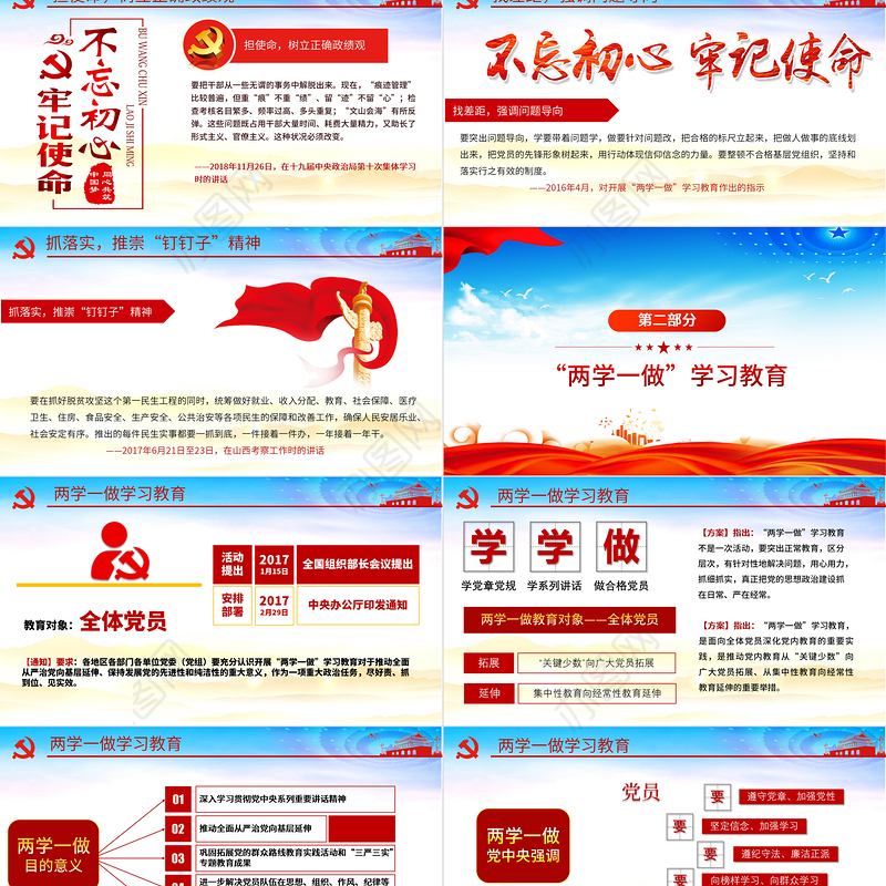 2021不忘初心牢记使命/两学一做/三严三实/党的群众路线教育实践活动PPT全党四场专题党课模板下载