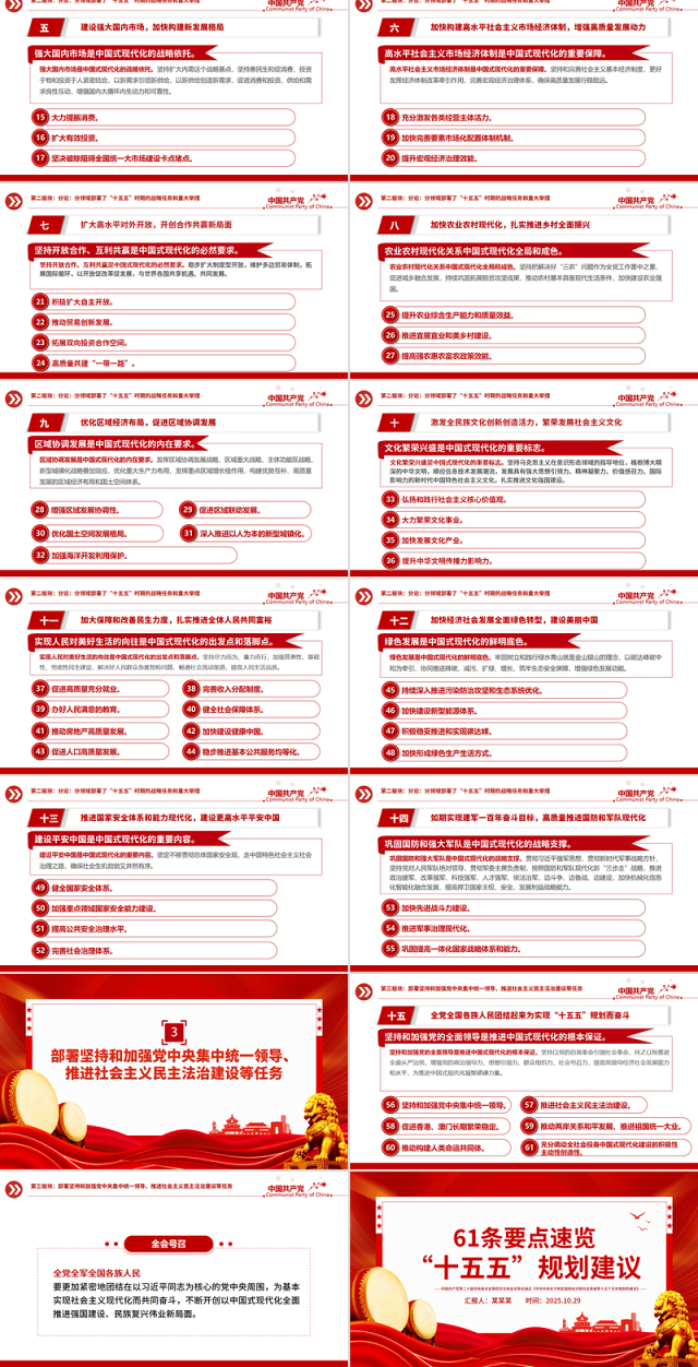 红色大气61条要点速览“十五五”规划建议PPT党课课件