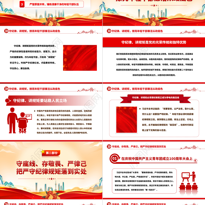 2023青年干部廉政党课PPT红色简洁扣好年轻干部廉洁从政的“第一粒扣子”党员教育党课