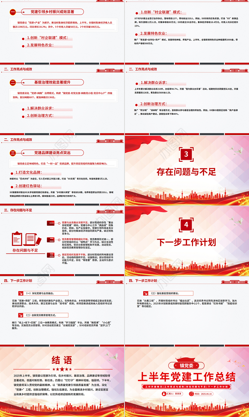 简洁精美镇党委上半年党建工作总结PPT模板