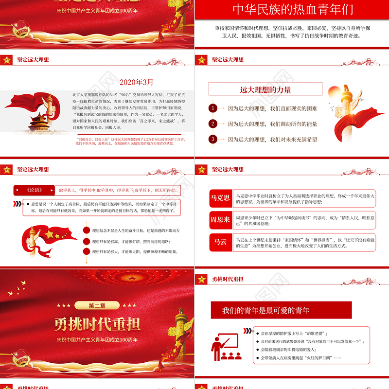 做新时代合格建设者和接班人PPT红色大气风庆祝中国共产主义青年团成立100周年专题课件模板