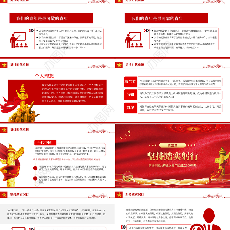 做新时代合格建设者和接班人PPT红色大气风庆祝中国共产主义青年团成立100周年专题课件模板