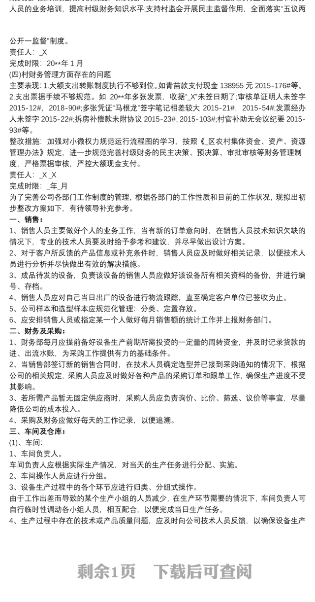 公司存在问题及整改措施 存在问题及整改措施