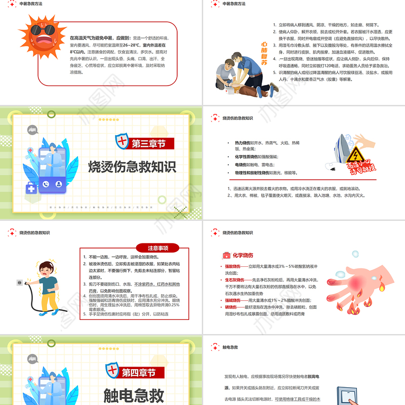 2022家庭急救常识PPT插画风家庭急救常识宣传课件模板