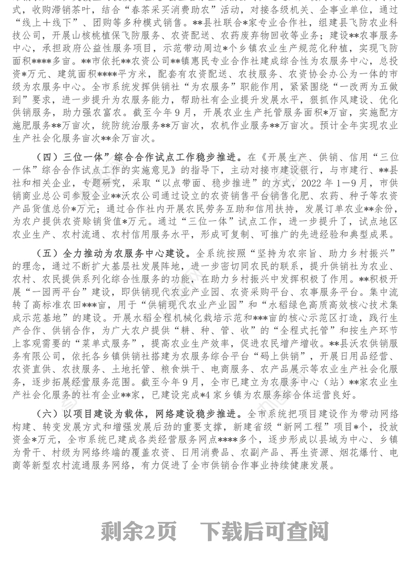 市供销社年工作总结暨2023年工作计划