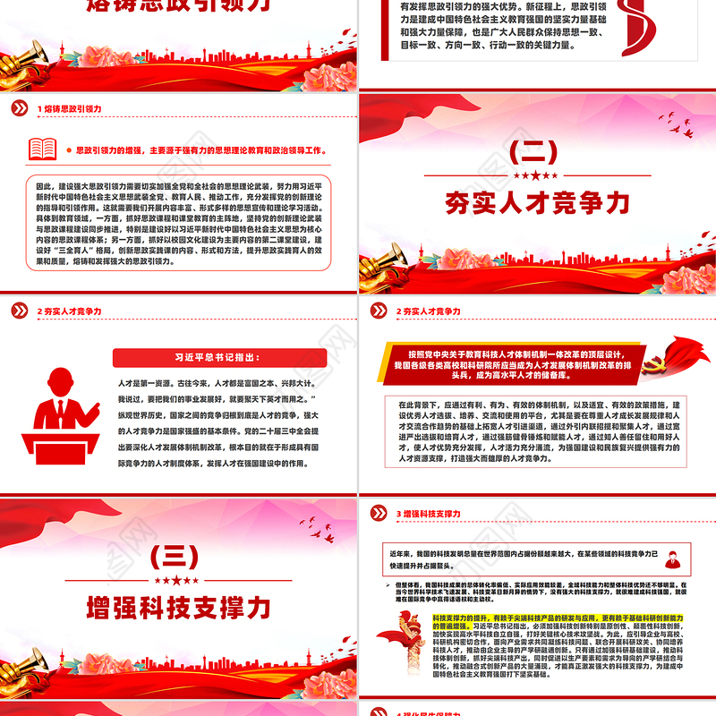 2024汇聚建成教育强国的磅礴力量PPT党建风党员干部学习教育党课