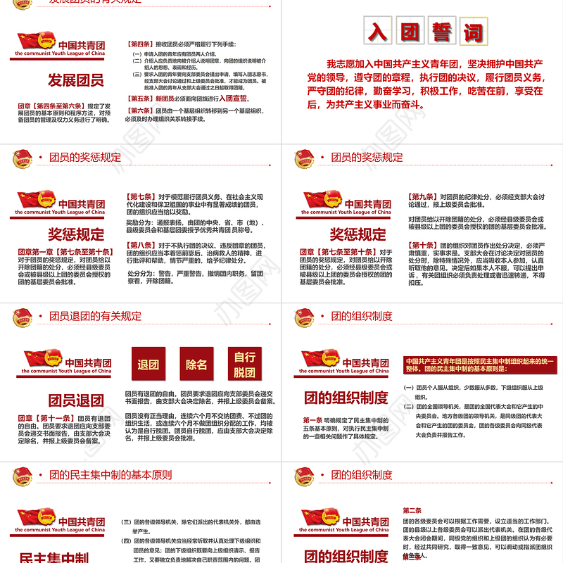 中国共青团团章学习解读PPT红色大气共青团团支部主题党课课件模板下载