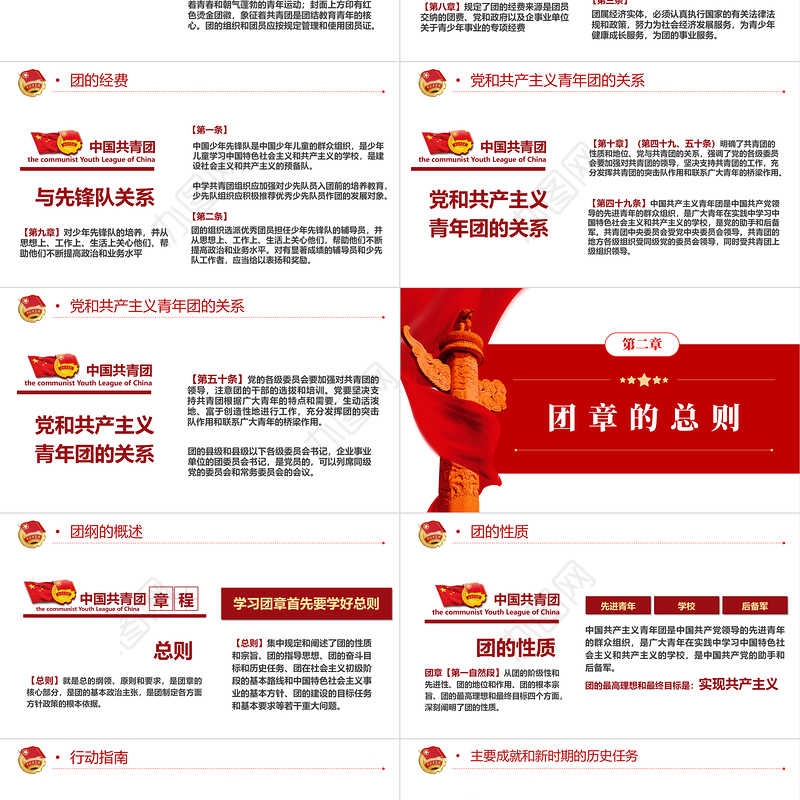 中国共青团团章学习解读PPT红色大气共青团团支部主题党课课件模板下载