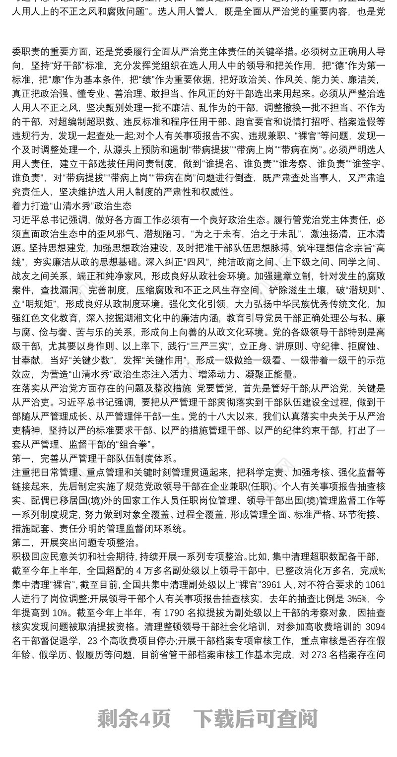 在落实从严治党方面存在问题及整改措施