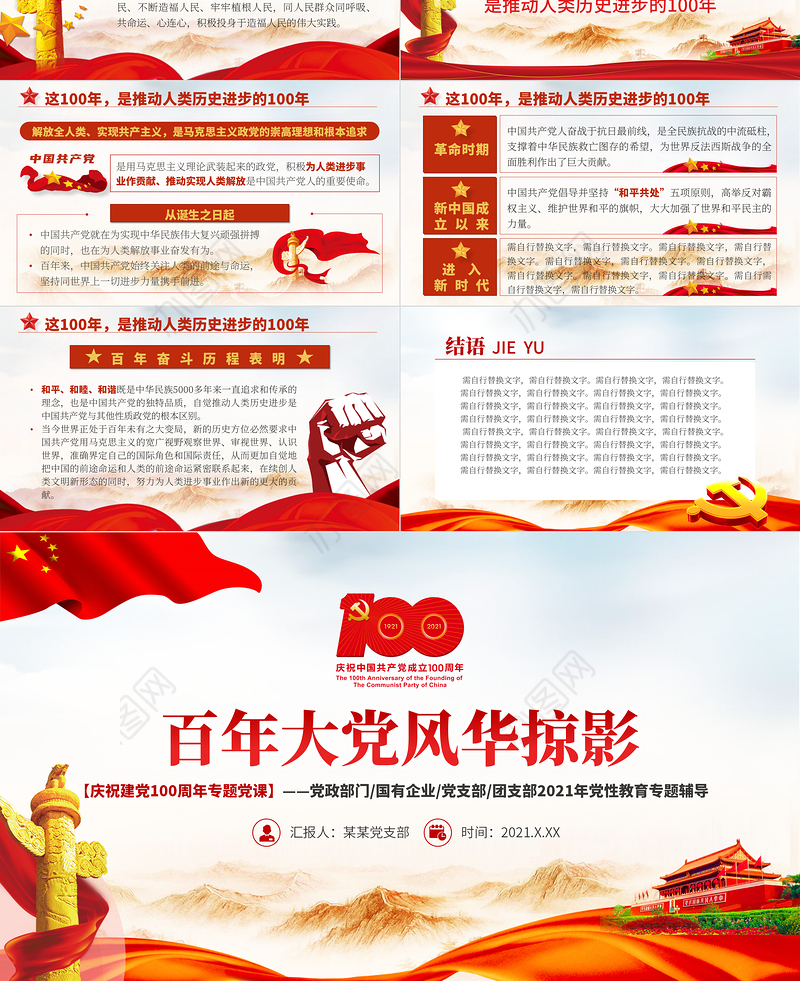百年大党风华掠影PPT中国共产党的百年奋斗是马克思主义中国化彻底改变民族命运为人民谋幸福推动人类历史进步的100年党课课件