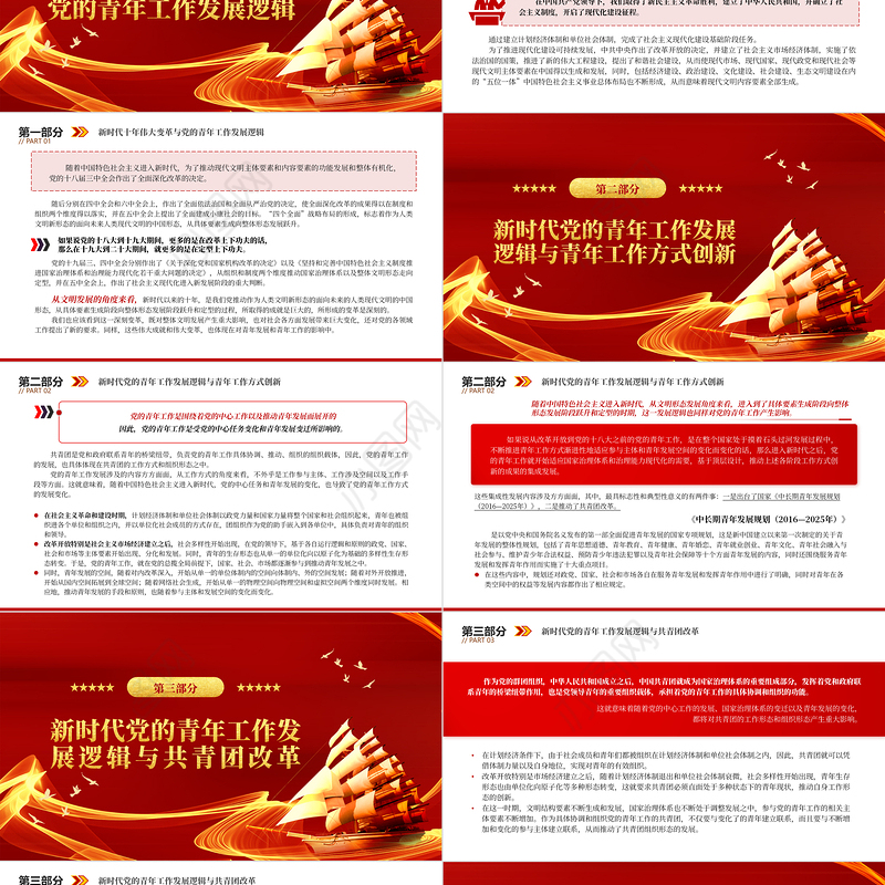 2023新时代十年党的青年工作发展逻辑PPT红色精美风党员干部学习教育专题党课党建课件